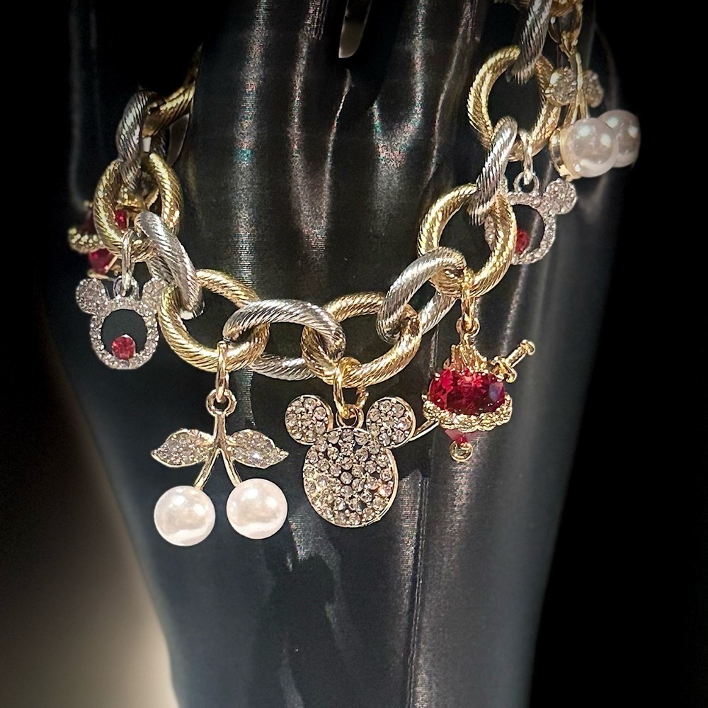 Gold and Silver Charm Bracelet with Red Accents - Picture 5 of 7